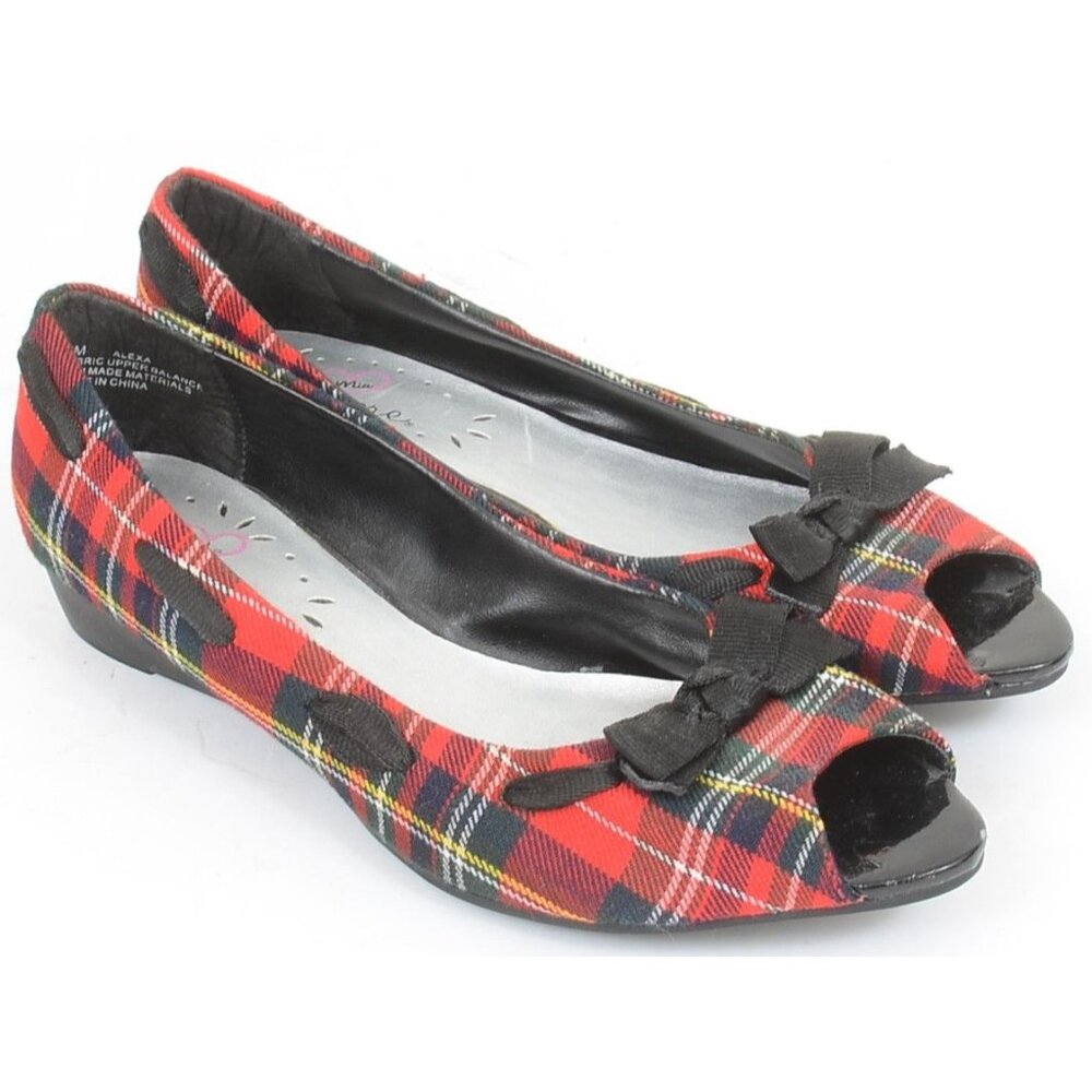 Mia Amore Alexa Peep-Toe Red Plaid Peep-toe Festive Wedge Heels Preppy Colorful